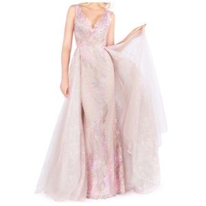 Mac Duggar Beaded Floral Gown with Overskirt